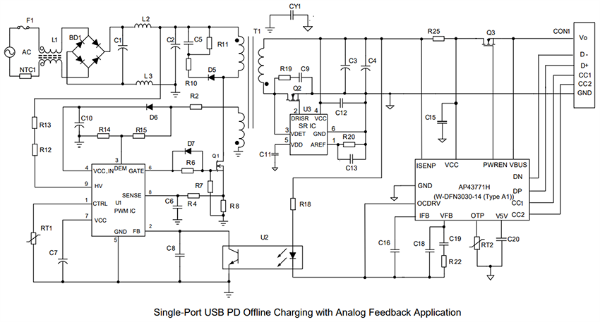 应用电路图 - Diodes Incorporated AP43771H增强型USB PD 3.1协议控制器